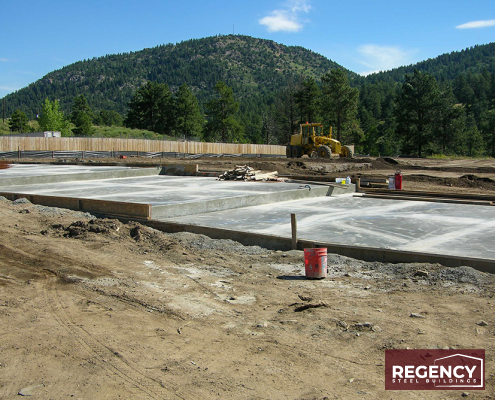 Foundation of a metal self-storage building under construction Foundation of a metal self-storage building under construction