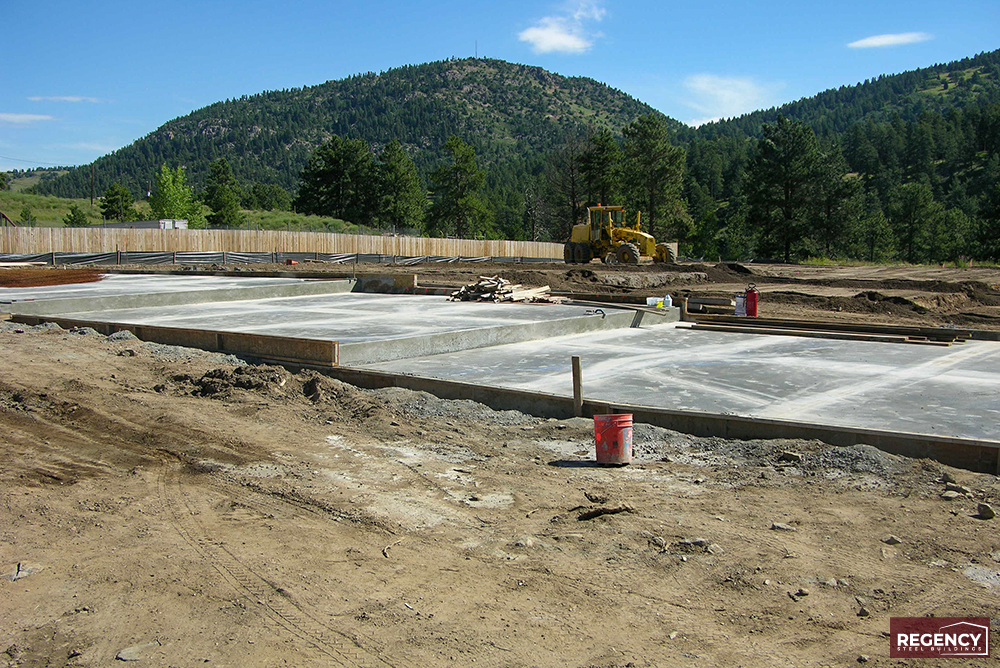 Foundation of a metal self-storage building under construction Foundation of a metal self-storage building under construction