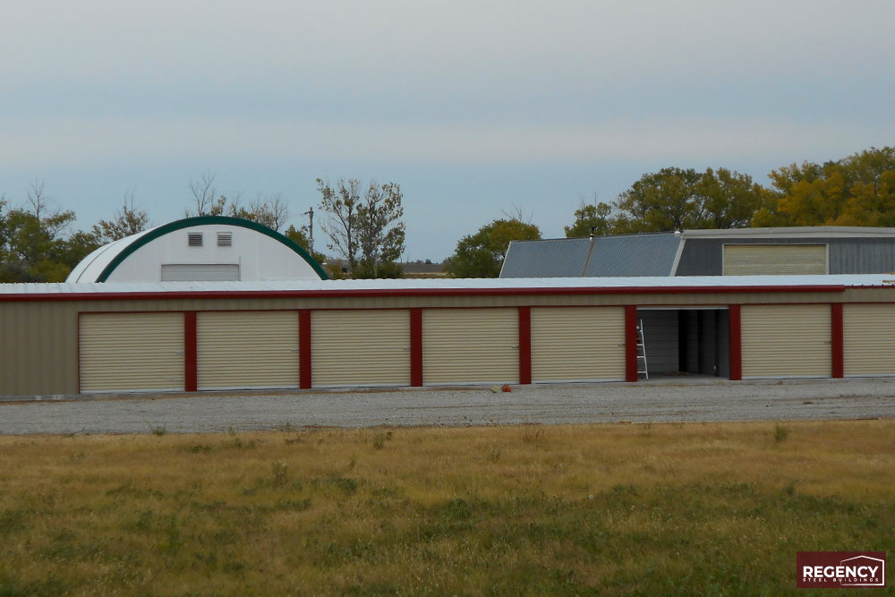 Mini storage buildings in Kansas with metal siding and roll-up doors Mini storage buildings in Kansas with metal siding and roll-up doors
