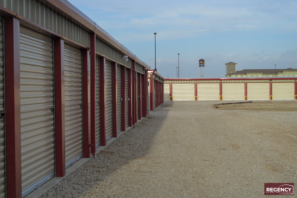 Self-storage buildings in Kansas featuring metal exteriors and multiple units Self-storage buildings in Kansas featuring metal exteriors and multiple units