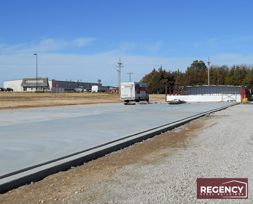 Foundation of a steel self-storage building under construction Foundation of a steel self-storage building under construction