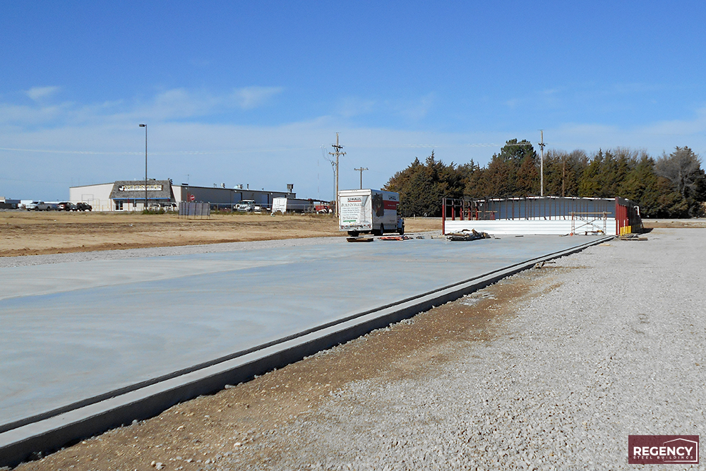 Foundation of a steel self-storage building under construction Foundation of a steel self-storage building under construction