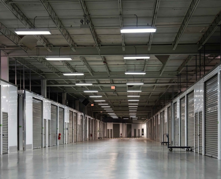 self storage box store building conversion interior showing unit doors